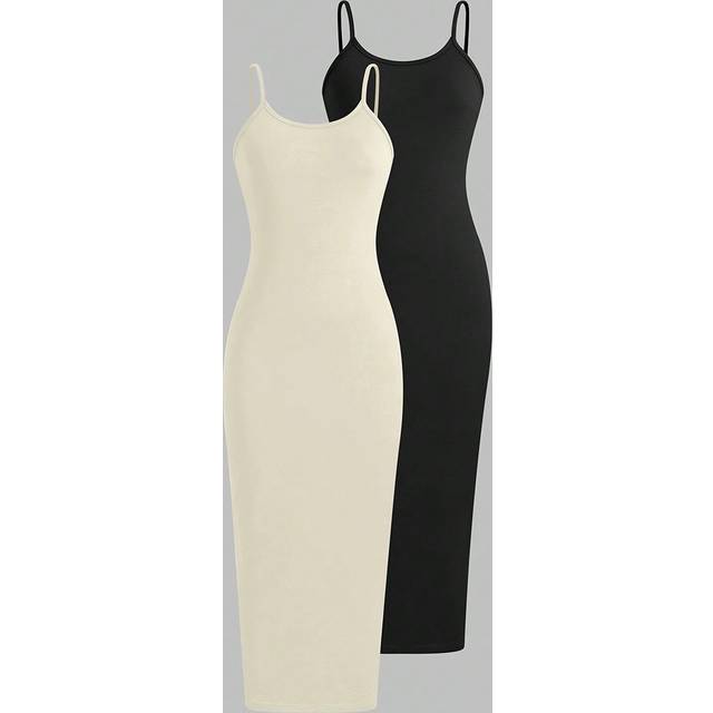 Flirla 2pcs Summer Simple Solid Cami Midi Dress Maxi Women Outfit Bodycon Dressesmidi Dresseswhite And Black Dressanewsta Women>Women Midi Dressesdress>Women