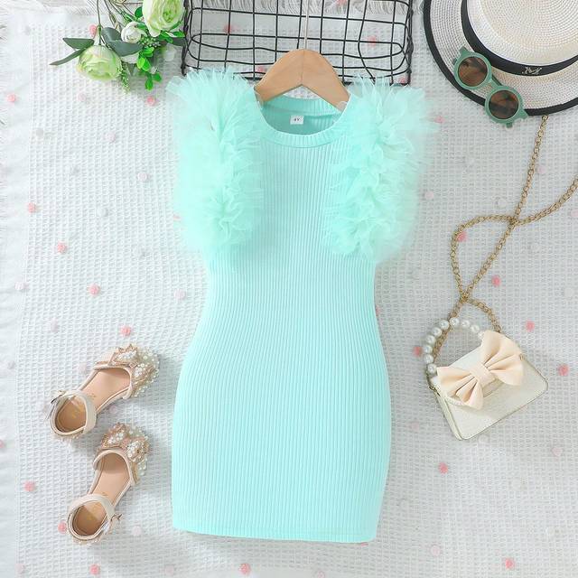 SHEIN Young Girl Cute Fashionable Casual Summer New Arrival Exquisite Lace Short Sleeve Round Neck Dress