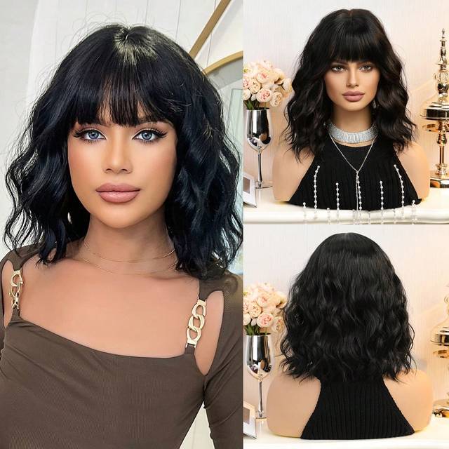 SHEIN Bob Wigs For Women Short Curly Synthetic Wig With Bangs For Party And Cosplay 14 Inch Natural Heat Resistant Hair Halloween Gift