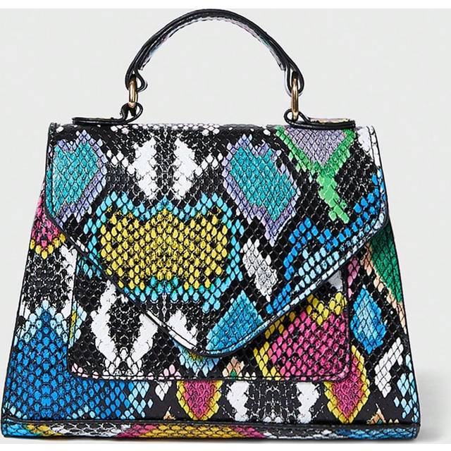 SHECARRY Mini Snakeskin Print Flap Satchel Bag