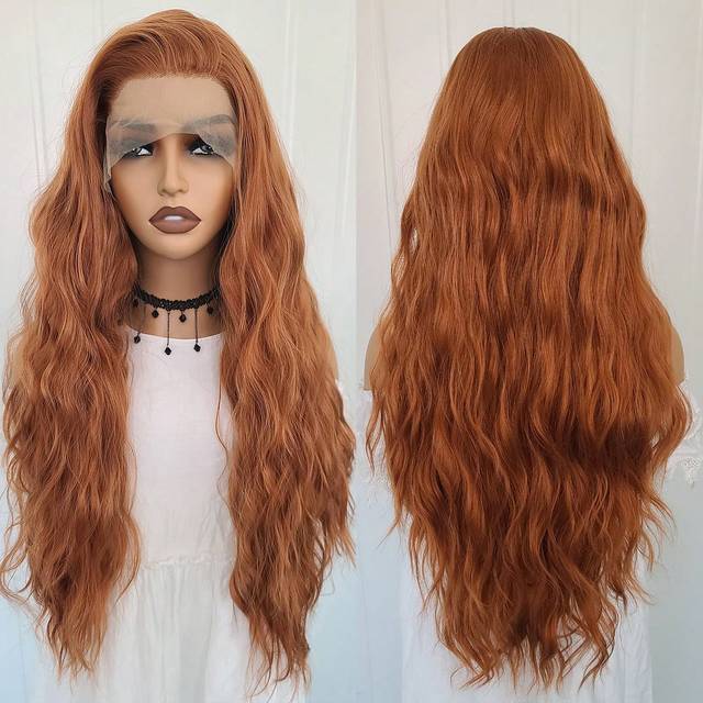 SHEIN 13X4 Orange Natural Curly Synthetic Lace Front Wig, Glueless Full Set Women&#39;s High-Quality Heat Resistant Fiber Hairpiece
