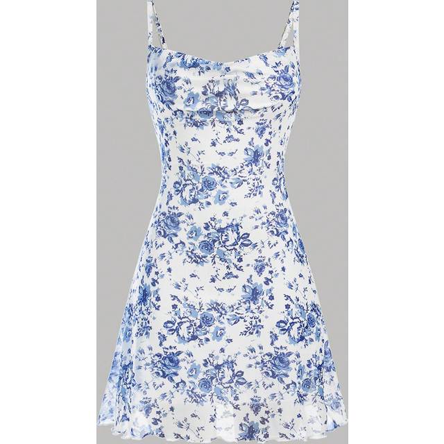 SHEIN Teen Girl Elegant Spaghetti Strap Dress With Floral Print And Mesh Overlay For Summer