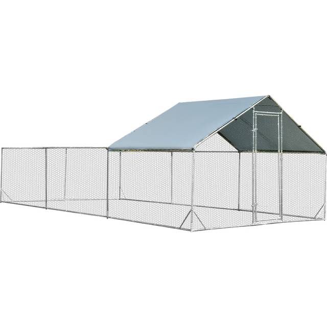 Large Metal Walk-in Chicken Coop with Waterproof and Sun-proof Cover