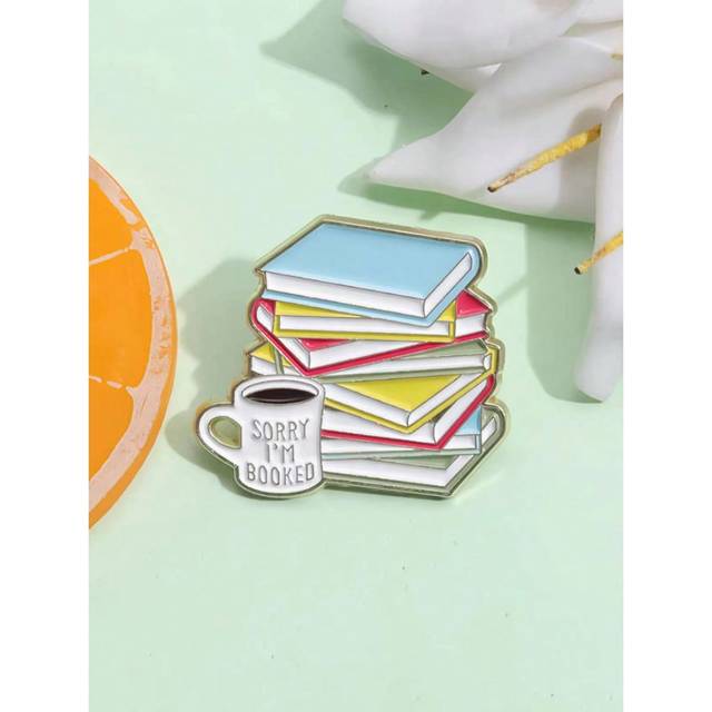 SHEIN Creative Book Shaped Brooch, Personalized Coffee Book Design, Versatile Metal Badge Geometric Pin