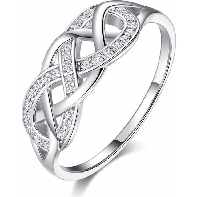 SHEIN A Unique And Luxurious Infinite Love White Diamond Encrusted Silver Braided Ring, Ideal Gift For Women On Wedding, Engagement Or Anniversary
