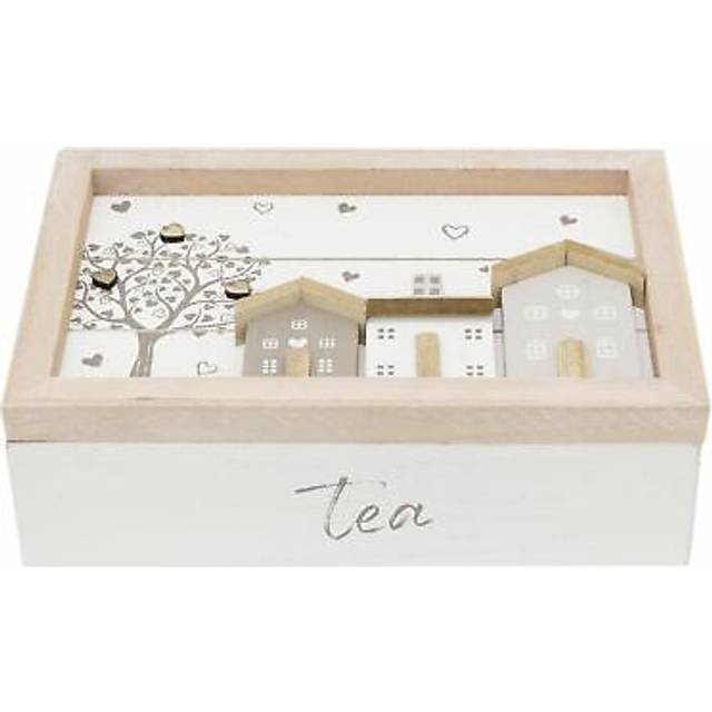 Shabby chic house design wooden tea box caddy | 24x16cm tea bag storage box