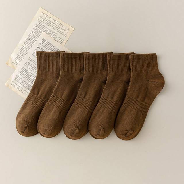 SHEIN 5 Pairs Coffee Brown Socks, Ladies&#39; Summer Plain Color Socks, Korean Style Mid-Calf Ins Versatile Summer Socks, Unisex Long Socks For Sports, Autumn/W