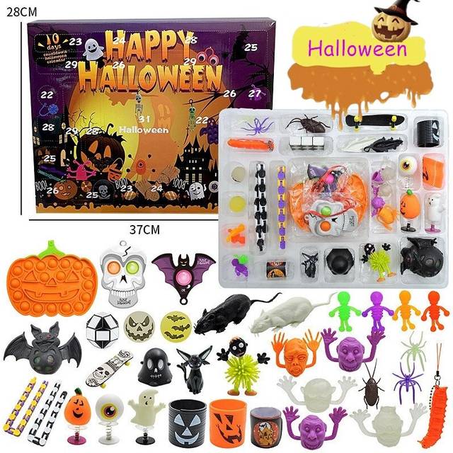 (C) 2023 Halloween Fidget Toys Advent Calendar with Push Bubble Pumkin Halloween Elements Toys Sensory Toy Party Supplies Surprise Gifts for Kids