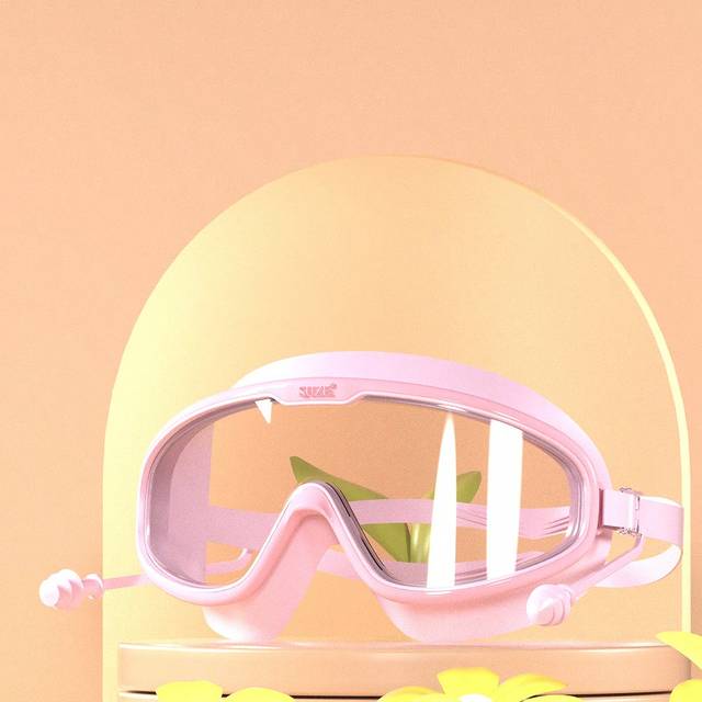 SHEIN One Large Frame High-Definition Waterproof Anti-Fog Swimming Goggles With Built-In Earplugs For Water Sports And Swimming Eye Protection, Beach Essent