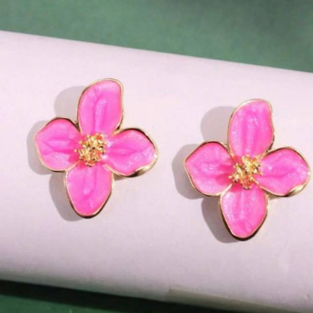 SHEIN 1pair Fashionable Glazed Crimson Flower Shaped Vintage French Earrings, 3D Floral Stud Earrings Valentines,Mom,Mother,Mother&#39;s Day,Gift