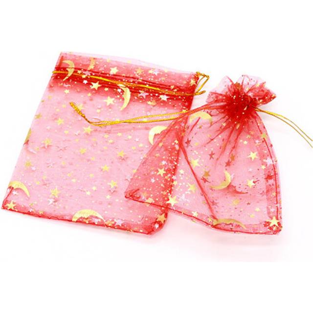 (20pcs red) Moon Stars Drawstring Organza Gift Bags