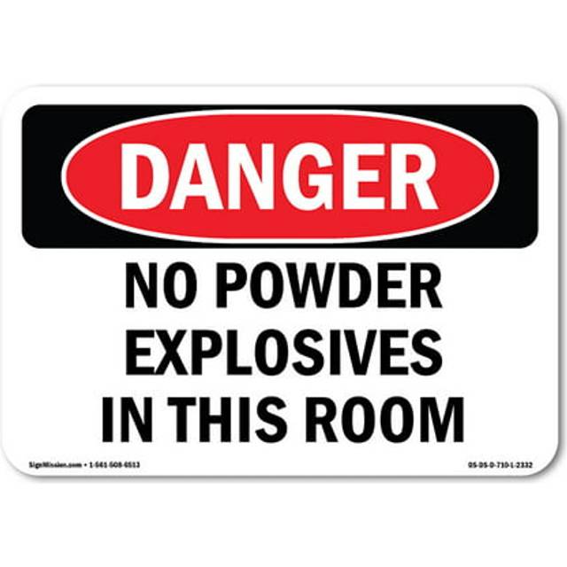 SignMission OS-DS-D-35-L-2332 OSHA Danger Sign - No Powder Explosives in This Room