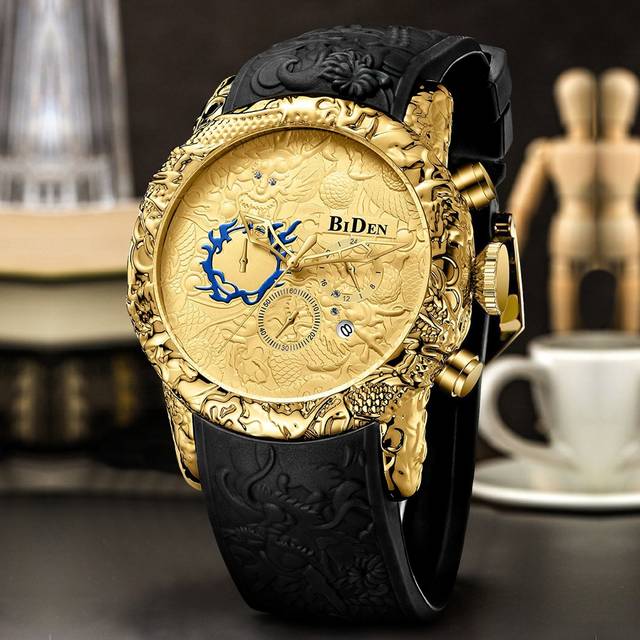 BIDEN 1pc Men&#39;s Watches, Large Dial Chronometers, Waterproof Date Quartz Watches, Men&#39;s Sports Silicone Watches