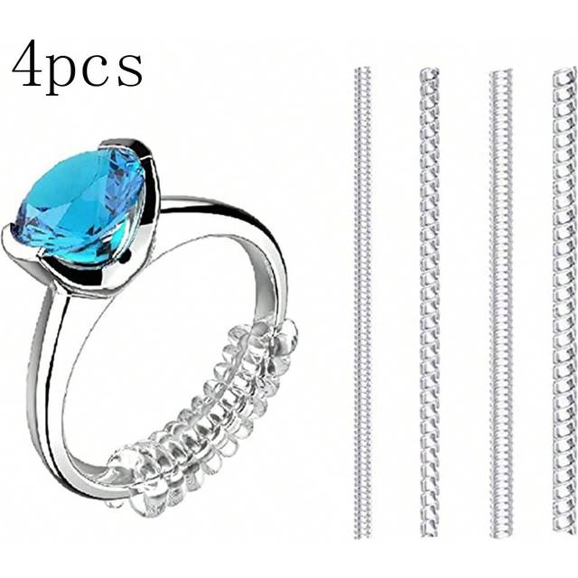 SHEIN 4pcs Invisible Ring Size Adjustment Rope Different Sizes Of Elastic Ring Adjuster For Women&#39;s Loose Rings, Transparent Ring Ruler, Heart Shaft For Mak