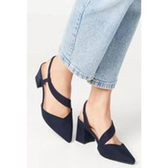 Womens Wide Fit Eve Asymmetric Strap Block Heel Pointed Court Shoes - Navy - 3