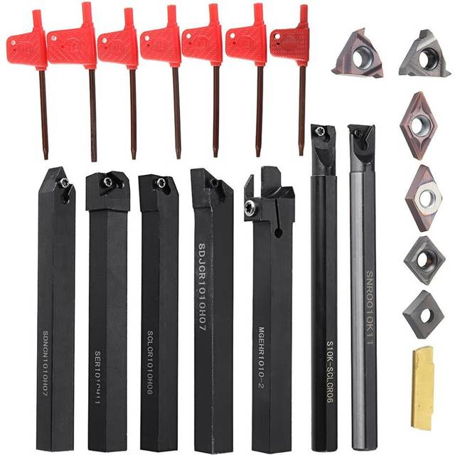 21PCS 10mm Lathe Solid Carbide Inserts Turning Tool Holder Boring Bar With Wrenches For Lathe Cutting Tools