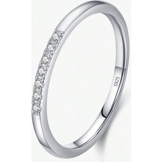 MODIAN 925 Sterling Silver Minimalist Clear Zirconia Stackable Ring For Women Anniversary Wedding Band Simple Fine Jewelry Gift