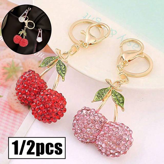 SHEIN Cute Simulation Cherry Keychain Fruit Cherry Keyring For Girls, Realistic Cherry Shaped Key Chain Decor For Bag/Car, Best Gift For Girlfriend, Bestie