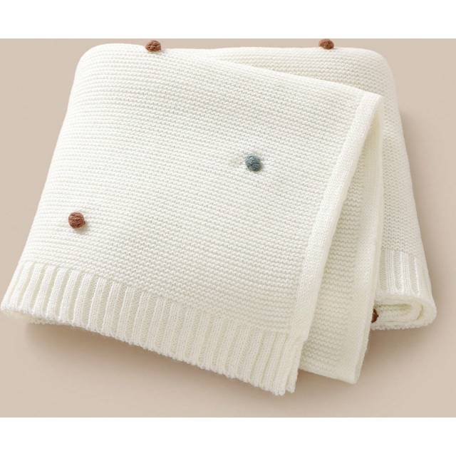SHEIN 1pc Knitted Baby Swaddle Blanket With Pom Poms, 3D Design, All-Season, Air Conditioner Blanket Love Valentine