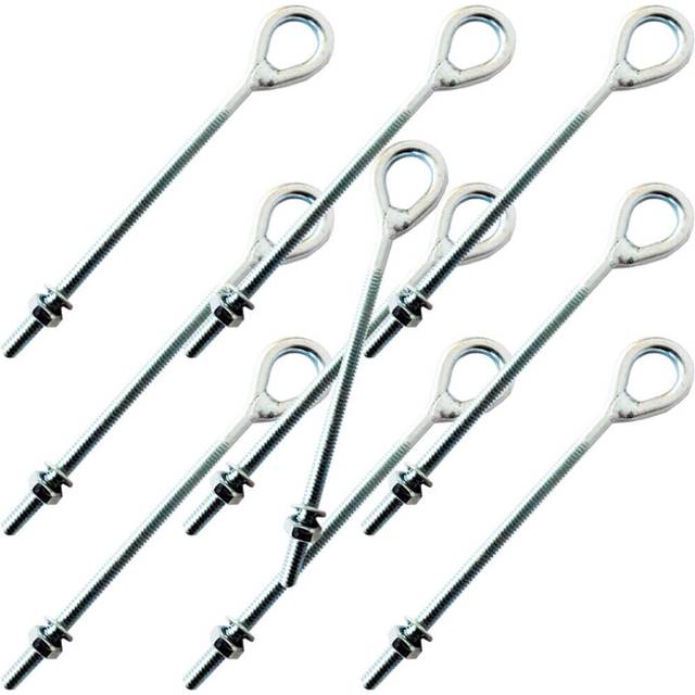 "QTY 10 8 x 3/8"" Welded Eye E Bolt Galvanised Steel Wire Rope 200mm Thread Nut"