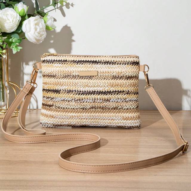 SHEIN New Straw Woven Women&#39;s Bag, Wholesale, All-Match Shoulder/Crossbody Bag, Sweet Mini Square Bag, Spring/Summer, Eye-Catching Beach Bag Summer, Summer