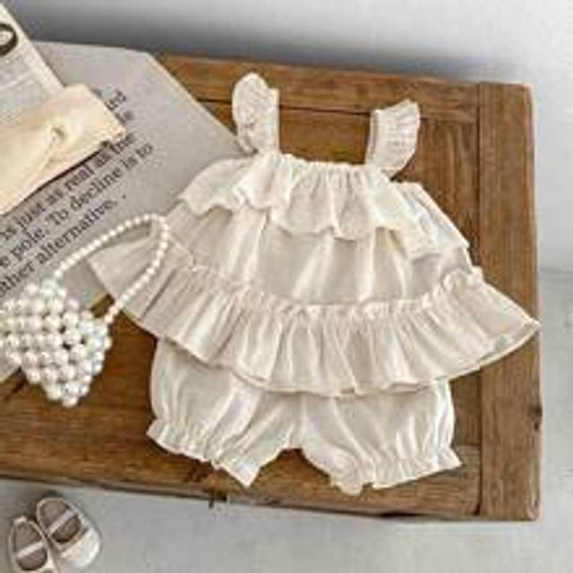 Baby Girl Sommarkläder Set 0-3 år, trendig och söt ärmlös topp med shorts i enfärgad 2st/set - Aprikos (6-9M,12-18M,18-24M,2-3Y,3-6M)