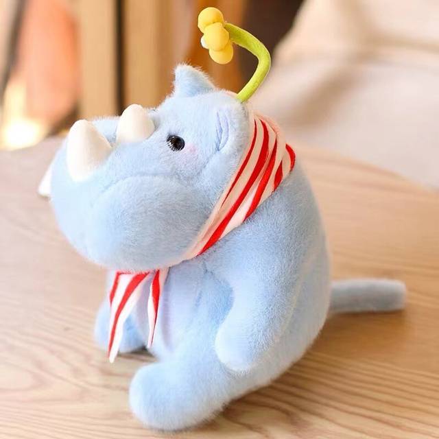 (Red) Rhino Adorable Stuffed Animal With Small Flower Scarf Cartoon Plush Toy
