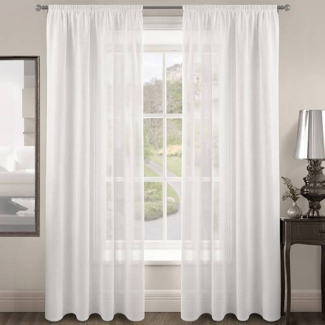 Velosso Riva Plain White Slot Top Voile Panel Curtain 150 x 137cm - w 150 x D 137cm
