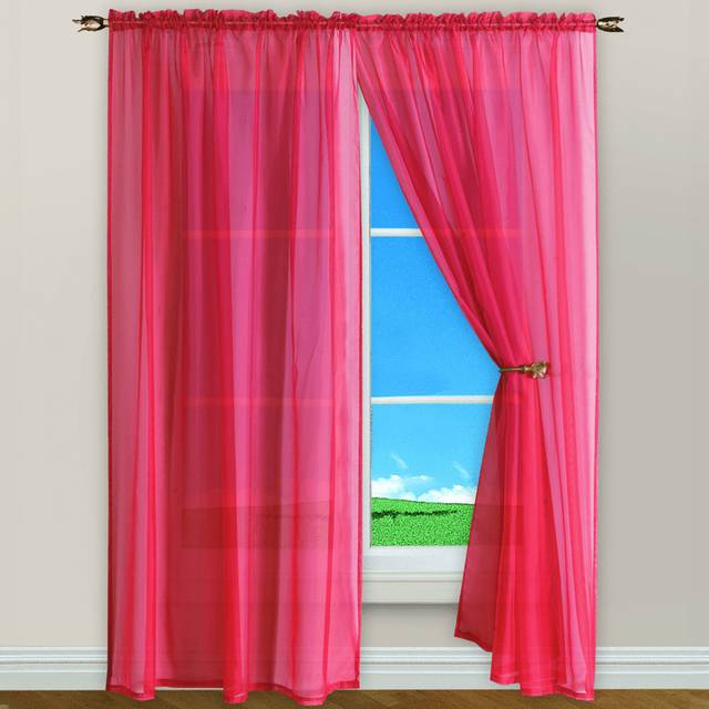 Velosso Riva Plain Fushia Pin Voile Panel Curtain 150 x 137cm - Pink - w 150 x D 137cm