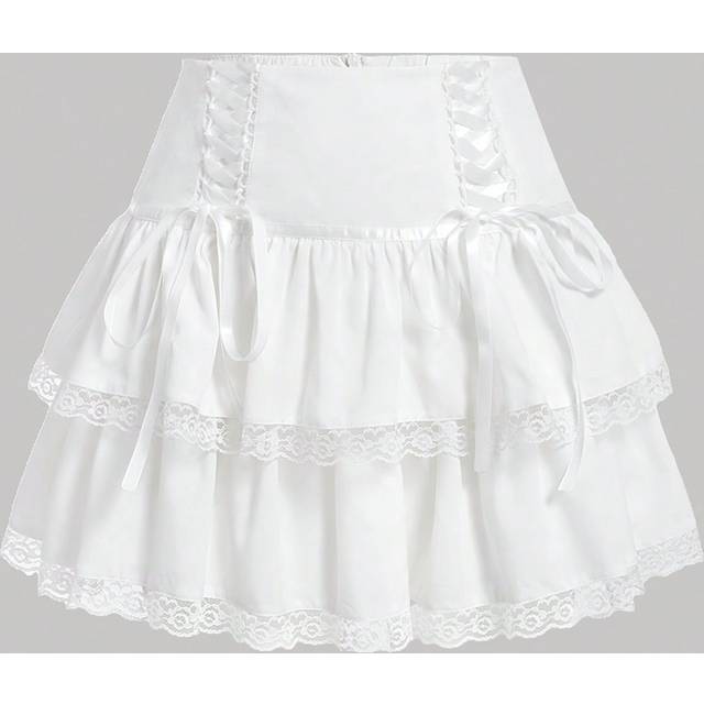 SHEIN Women&#39;s Strap Double Layered Ruffle Hem Midi Skirt,White Skirt,Summer Skirt