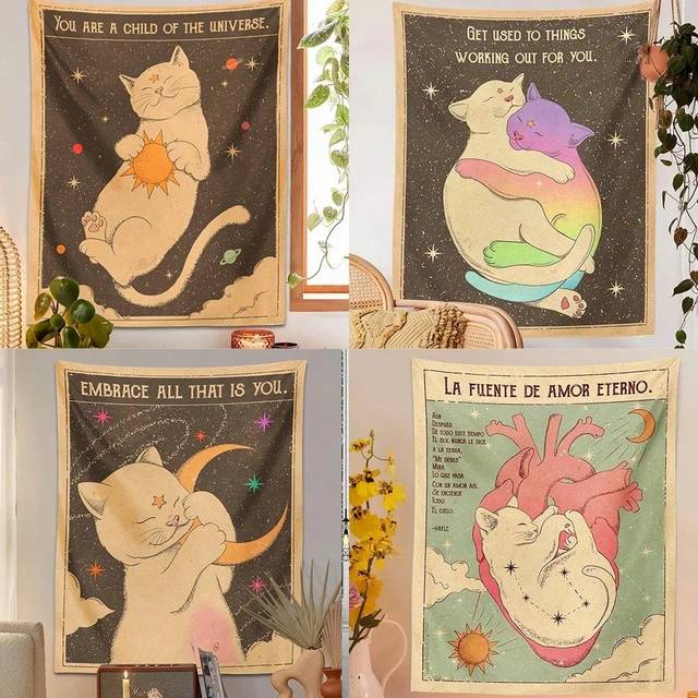 SHEIN 1pc Sun Moon Tarot Cat Tapestry Wall Hanging Witchcraft You Are A Child Of The Universe Bohemia Home Decor Hippie Bedroom Decor Gifts Birthday Graduat
