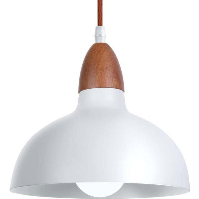 Retro Pendant Light E27 Wooden Pendant Light, Metal Lampshade Ã19CM, Modern Ceiling Light for Dining Room Bedroom Cafe, White