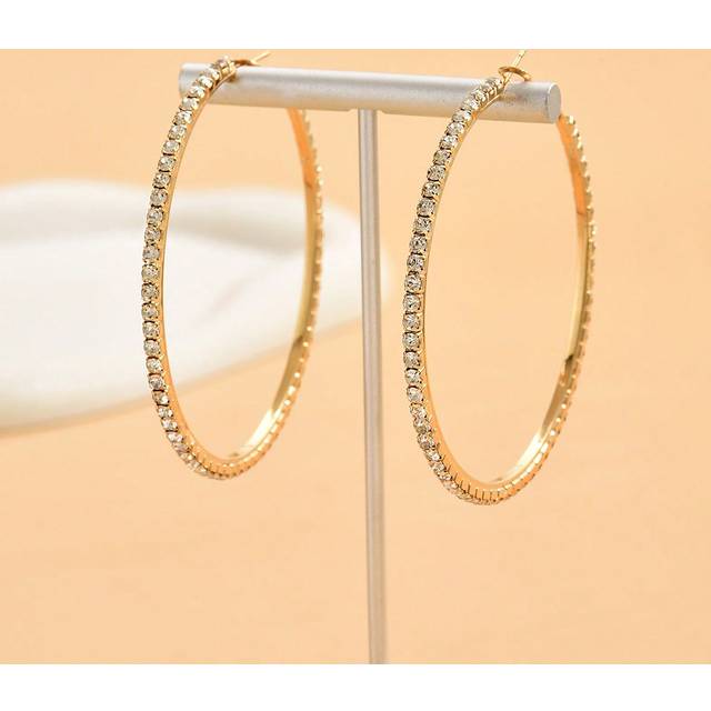 SHEIN Fashionable Full Rhinestone Silver & Golden Large Circle Earrings For Women