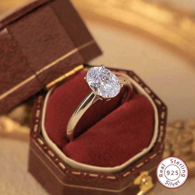 SHEIN 1PC 2CT Sparkle Oval Engagement Ring Wedding Band For Women 925 Sterling Silver Promise Ring Eternity Ring Fine Jewelry Gift