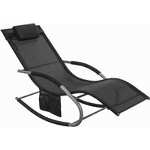 Sobuy - Sun Lounger Garden Chair Recliner with Cushioned Pillow & Side Pocket Garden Rocking Chair with Steel Frame Outdoor Furniture for Patio