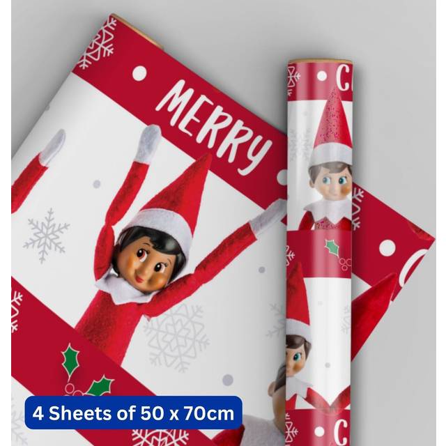 Elf On The Shelf Christmas Wrapping Paper 4 Sheets & 4 Tags
