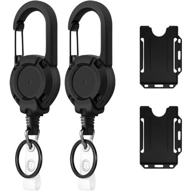 2 Pack Heavy Duty Retractable Keychain, Retractable Keyring with 31.5? Thick Steel Cord(More Than 300 Grams of Load,60cm) and 2 Pack ID Badge