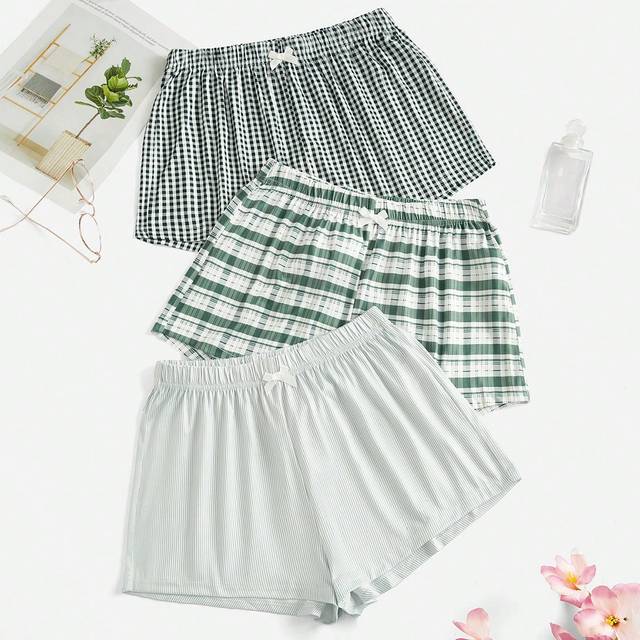 SHEIN Ladies&#39; Plaid 3pcs Combination Pajama Sleepwear Shorts