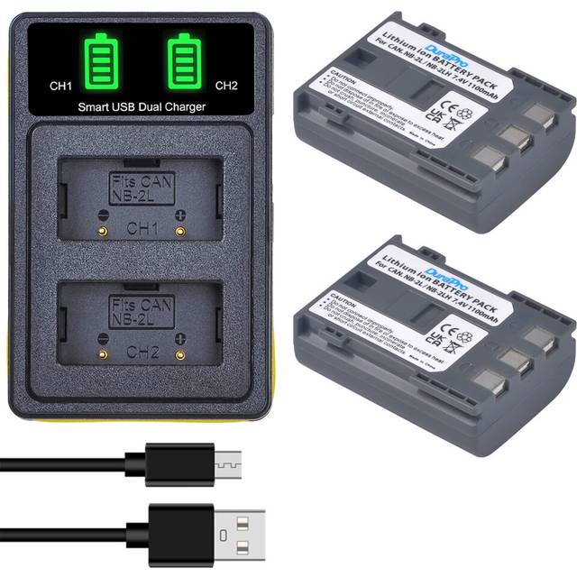 2Pcs NB-2L NB-2LH Battery + Dual USB Charger Replacement for Canon EOS 350D 400D MD265 MV960 PowerShot G7 G9 S70 S80