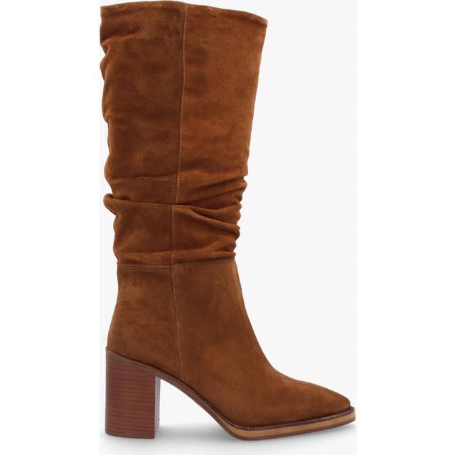 ALPE Astrid Tan Suede Rouched Block Heel Knee Boots Size: 40, Colour: