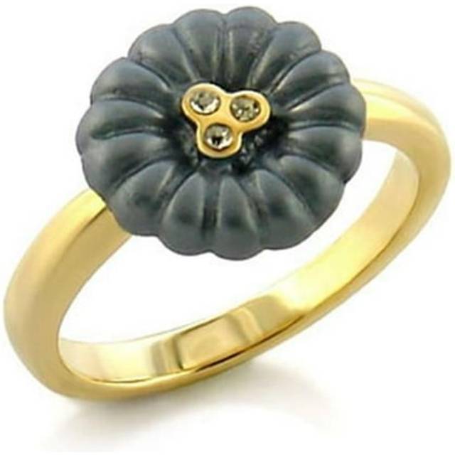 Alamode LO519-8 Women Gold White Metal Ring with Top Grade Crystal in Blue Topaz - Size 8