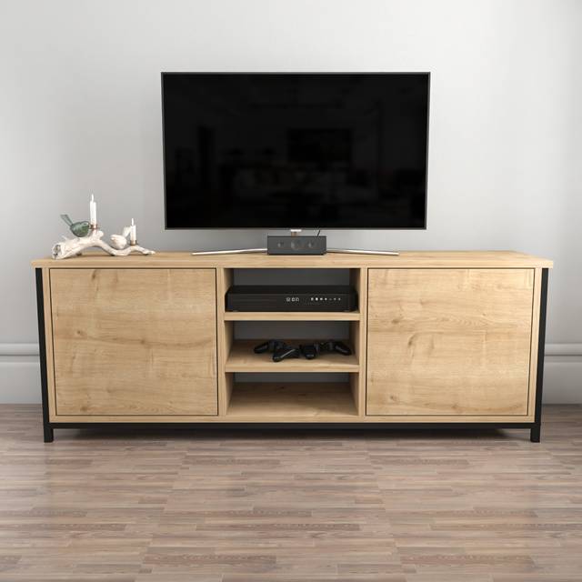 Decorotika Otis Modern TV Stand TV Unit TV Cabinet Storage With Open Shelves - Black And Oak, Multi