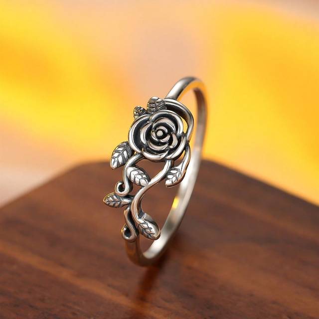 SHEIN 1pc Vintage Pure Silver Rose Flower Ring For Women, Date Night/Party/Birthday Gift Valentines