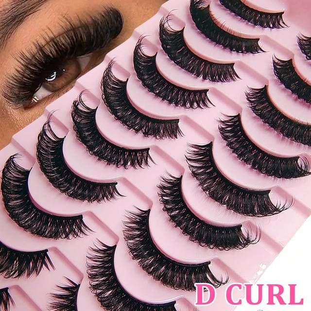 Asiteo 10 Pairs Super Curly And Fluffy D Curl Volume Thick & Natural Look For Beginners, Reusable False Eyelashes For Stage, Party, Wedding, Enhance Your Loo