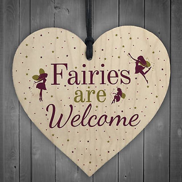 Wooden fairies welcome hanging garden gardening shed wall plaque fairy sign