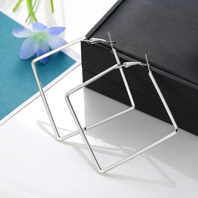SHEIN 1pair Sexy Metallic Geometric Square Hoop Earrings Women&#39;s Accessory