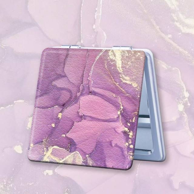 SHEIN 1 Textured Portable Makeup Mirror, Foldable And Lightweight, Stainless Steel Coated Nano-Silver Coated Frame, Exquisite Design, Suitable For All Ages