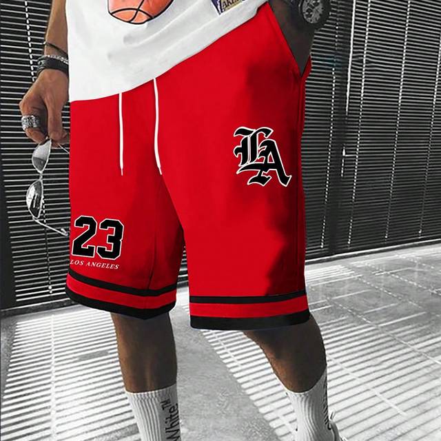 SHEIN Men&#39;s Color Block Summer Casual Drawstring Waist Shorts, Football Style With Letter And Number Printed Pattern