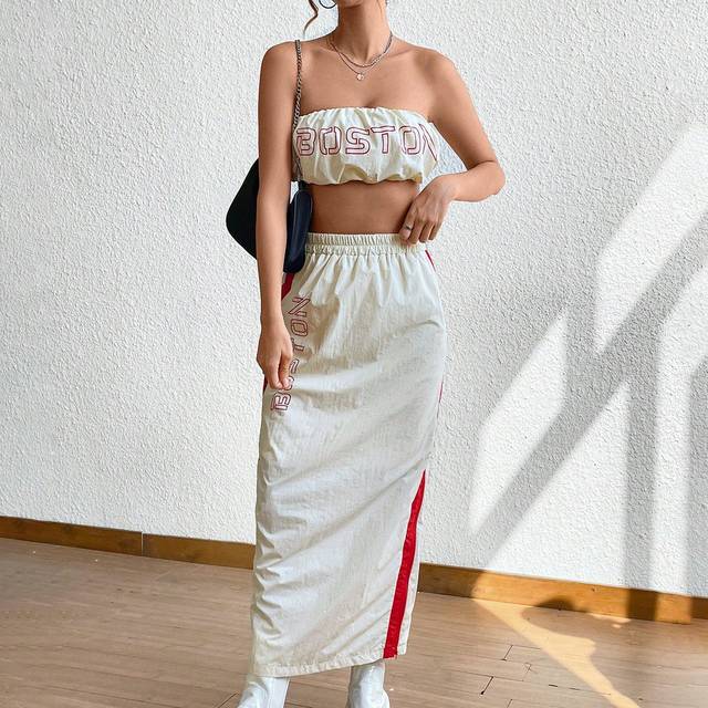 Flirla Letter Graphic Tube Top & Side Seam Skirt