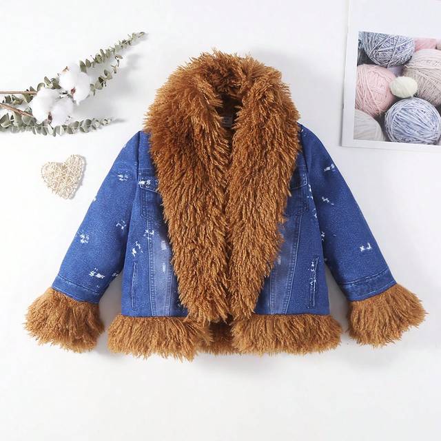 SHEIN Young Girl Fashionable And Coat, With Added Insulation And Detachable Large Furry Collar For Warmth